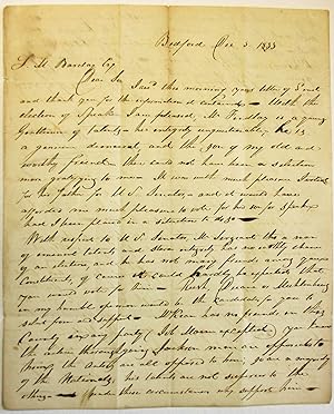 AUTOGRAPH LETTER SIGNED FROM BEDFORD, PA., 5 DECEMBER 1833, TO SAMUEL M. BARCLAY, HARRISBURG, DIS...
