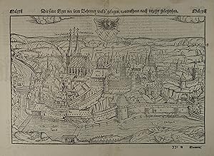 Bild des Verkufers fr Die statt Eger vor dem Behemer wald gelegen, contrafhetet nach ietziger gelegenheit. Holzschnitt von Kasper Hofreuter aus Sebastian Mnster "Cosmographey. Oder beschreibung aller Lnder". Basel um 1567, 22,5 x 34 cm (31 x 39 cm Blattgr.) zum Verkauf von Antiquariat Johannes Mller