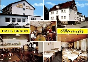 Bild des Verkufers fr Ansichtskarte / Postkarte Oberaula in Hessen, Hotel Pension Haus Braun, Innen- und Aussenansichten, Kegelbahn zum Verkauf von akpool GmbH
