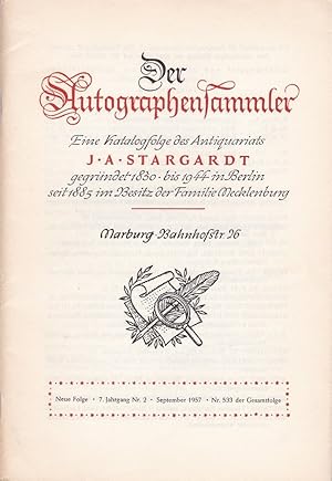 Der Autographensammler. Nr. 533, September 1957. Eine Katalogfolge des Antiquariats J. A. Stargardt.