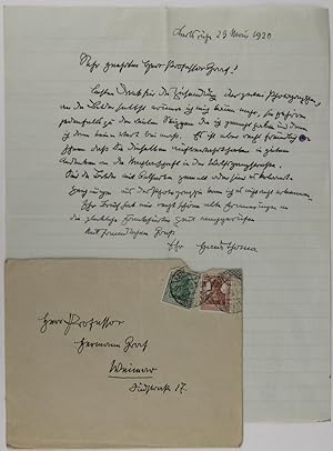 Imagen del vendedor de Eigenhndiger Brief mit Unterschrift an Professor Hermann Graf in Weimar, datiert: Karlsruhe, 29. Mai 1920. a la venta por Schsisches Auktionshaus & Antiquariat
