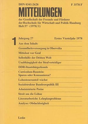 Seller image for Mitteilungen der Gesellschaft der Freunde und Frderer der Hochschule fr Wirtschaft und Politik Hamburg Heft 57 (1978/1) for sale by Versandantiquariat Nussbaum