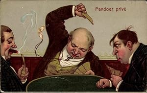 Präge Ansichtskarte / Postkarte Pendoer prive, Drei Männer spielen Karten