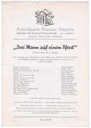 Programmheft Schloßpark-Theater Steglitz 1946 (Berlin) - Drei Mann auf einem Pferd. Intendant: Bo...