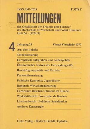 Imagen del vendedor de Mitteilungen der Gesellschaft der Freunde und Frderer der Hochschule fr Wirtschaft und Politik Hamburg Heft 64 (1979/4) a la venta por Versandantiquariat Nussbaum