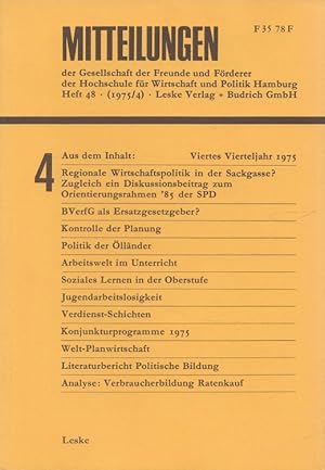 Seller image for Mitteilungen der Gesellschaft der Freunde und Frderer der Hochschule fr Wirtschaft und Politik Hamburg Heft 48 (1975/4) for sale by Versandantiquariat Nussbaum