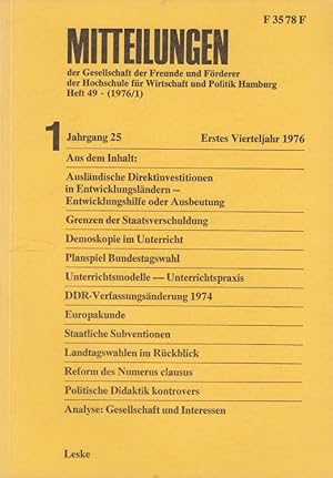 Bild des Verkufers fr Mitteilungen der Gesellschaft der Freunde und Frderer der Hochschule fr Wirtschaft und Politik Hamburg Heft 49 (1976/1) zum Verkauf von Versandantiquariat Nussbaum