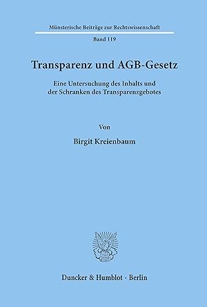 Immagine del venditore per Transparenz und AGB-Gesetz. venduto da moluna