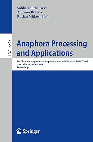 Imagen del vendedor de Anaphora Processing and Applications a la venta por moluna