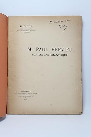 Seller image for M. Paul Hervieu son oeuvre dramatique for sale by Librairie Le Feu Follet