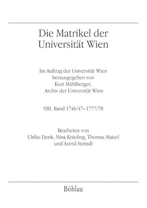 Imagen del vendedor de Die Matrikel der Universitaet Wien a la venta por moluna