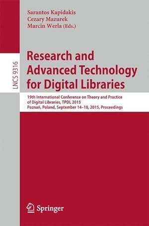Image du vendeur pour Research and Advanced Technology for Digital Libraries mis en vente par moluna