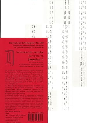 Bild des Verkufers fr Sartorius 2 Griffregister Nr. 883 (5. Auflage 2016): Internationale Vertraege, Europarecht, 102 bedruckte Griffregister zum Verkauf von moluna
