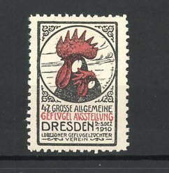 Seller image for Reklamemarke Dresden, 47. Grosse Allgemeine Geflgel-Ausstellung 1910, Portrt Hahn und Henne for sale by Bartko-Reher