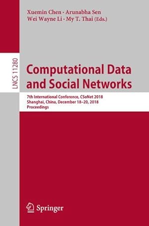 Imagen del vendedor de Computational Data and Social Networks a la venta por moluna