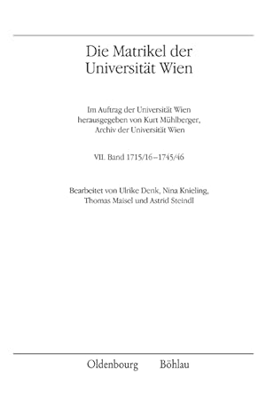 Seller image for Die Matrikel der Universitaet Wien for sale by moluna