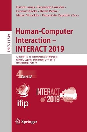 Bild des Verkufers fr Human-Computer Interaction - INTERACT 2019 zum Verkauf von moluna
