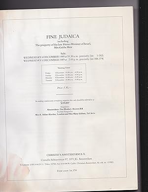 Seller image for FINE JUDAICA Including the property of the late Prime-Minister of Israel, Mrs. Gold Meir 6 December 1989 for sale by Meir Turner