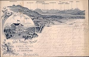 Vorläufer Litho Bregenz am Bodensee Vorarlberg, Hotel Pfänder, Blick auf den Ort, Gebirge, 1895 -...