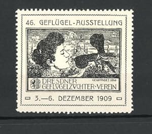 Seller image for Reklamemarke Dresden, 46. Geflgel-Ausstellung des Geflgelzchter-Vereins 1909, Frau mit Zuchttauben for sale by Bartko-Reher
