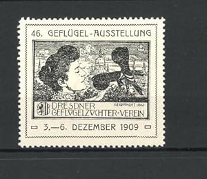 Seller image for Reklamemarke Dresden, 46. Geflgel-Ausstellung des Geflgelzchter-Vereins 1909, Frau mit Zuchttauben for sale by Bartko-Reher
