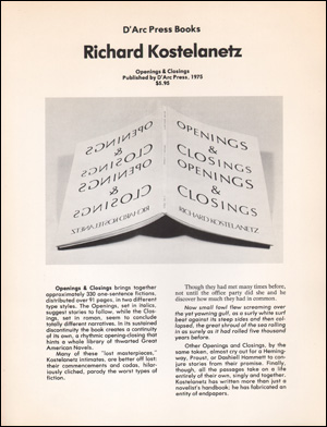 Immagine del venditore per Prospectus for "Openings & Closings" venduto da Specific Object / David Platzker