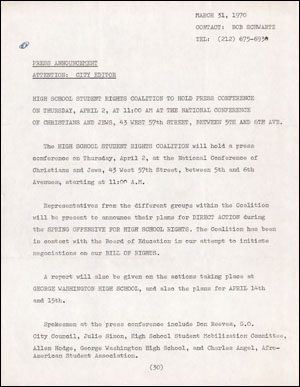 Bild des Verk�ufers f�r High School Students Rights Coalition Press Conference zum Verkauf von Specific Object / David Platzker