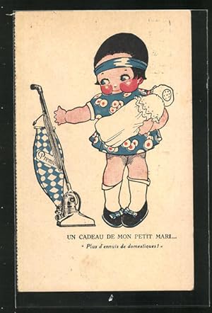 Ansichtskarte Reklame für einen Premier Staubsauger, un cadeau de Mon Petit Mari., Mutter mit Bab...