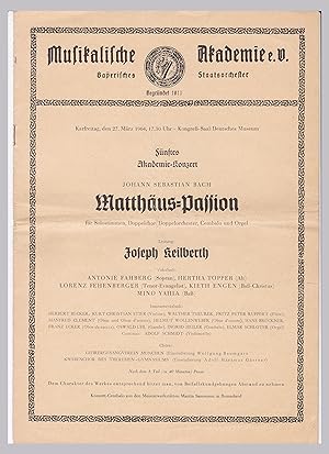 Musikalische Akademie 1964. Matthäus-Passion, Deutsches Museum München. Konzert