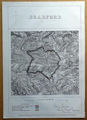 Antique Map BRADFORD, YORKSHIRE, Birkenshaw, Calverley, Idle, Wike, Shipley 1868