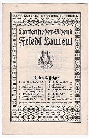 Vortrags-Folge / Ablauf. Lautenlieder-Abend, Friedl Laurent Innsbruck Musikhaus.
