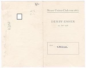 Speisekarte Speisenkarte - Derby-Essen, 1938, Neuer Union-Club von 1867, Menü