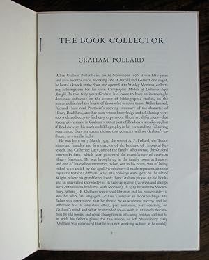 Graham Pollard: [a memoir]. [Offprint from The Book Collector, Spring 1977]