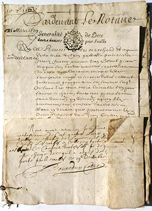 Image du vendeur pour Acte notari / ACQUEST Pour Sieur Jean THOLOT Pass par Jean Colomb du Xe 7bre 1668. mis en vente par Jean-Paul TIVILLIER