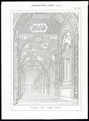 2 Antique Prints-ARCHITECTURE-GALLERY-VATICAN-ITALY-Nuova Enciclopedia-1866