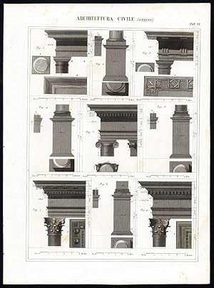 2 Antique Prints-ARCHITECTURE-CLASSICAL-COLUMNS-Pl. 6/7-Nuova Enciclopedia-1866