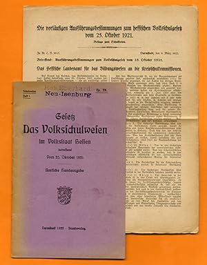 Image du vendeur pour Gesetz Das Volksschulwesen im Volksstaat Hessen betreffend Vom 25. Oktober 1921. Amtliche Handausgabe. Schulwesen Heft 1 Nr. 73. mis en vente par Antiquariat an der Linie 3