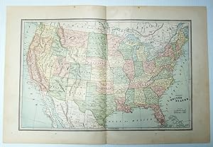 1889 Color Map of the Contiguous (Continental) United States of America (U.S.A.)