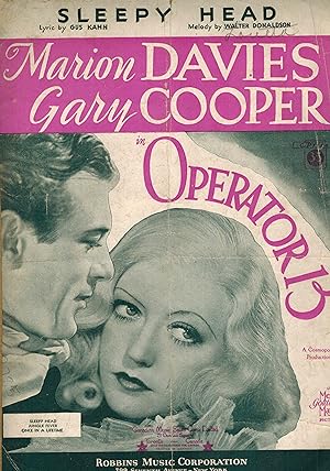 Image du vendeur pour Sleepy Head - Vintage Sheet Music - Marion Davies and Gary Cooper Cover mis en vente par ! Turtle Creek Books  !