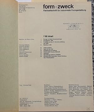 Form + Zweck. - 20. Jg. / 1988 (Hefte 1- 6, kompletter Jg.) - Fachzeitschrift für industrielle Fo...