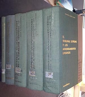 Bild des Verkufers fr El tribunal supremo y los arrendamientos urbanos. Tomo I y II: Ley, concordancias y notas. Sentencias desde el ao 1946 al 1 de enero de 1962. ndices cronolgicos. Tomo III: Apndice sentencias ao 1962. ndice cronolgico. Tomo IV: Texto refundido de la ley de 11 de junio de 1964. Jurisprudencia de los aos 1963 y 1964. Concordancias. Notas. ndices. Tomo V: Jurisprudencia del ao 1965. Concordancias. Notas. ndices. 5 tomos zum Verkauf von Librera La Candela