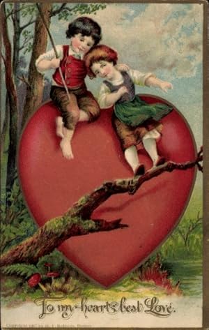 Bild des Verkufers fr Ansichtskarte / Postkarte Kinder auf groem Herzen sitzend, To my hearts best Love zum Verkauf von akpool GmbH