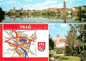 Postkarte Carte Postale 73656077 Telc Blick ueber den Fluss zur Altstadt Park Landkarte Telc