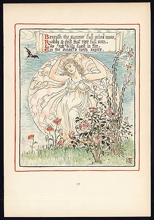 Antique Print-CHILDREN'S STORY-QUEEN SUMMER-ART NOUVEAU-JUGENDSTIL-37-Crane-1891