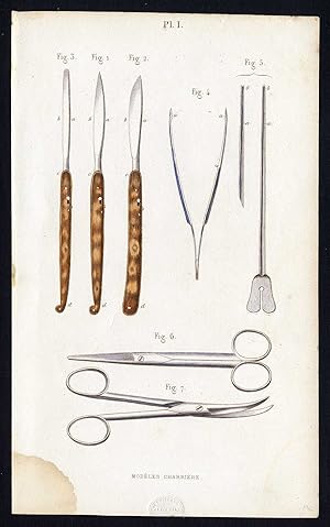 Antique Print-SURGICAL INSTRUMENT-SCALPEL-INCISION-SCISSORS-Bernard-Davesne-1846