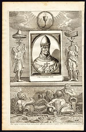Antique Print-POPE-SAINT-JOHN VIII-JOANNES-CHALICE-ANGELS-Hazart-1678