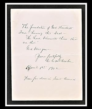 Charles Caldwell McCabe Original Hand-Signed Autograph and Quotation. 1902