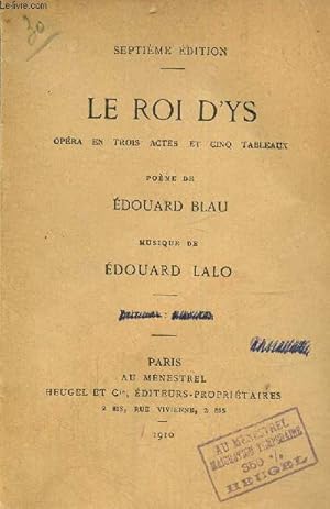 Imagen del vendedor de Le roi d'Ys, Opera En Trois Actes Et Cinq Tableaux. a la venta por Le-Livre