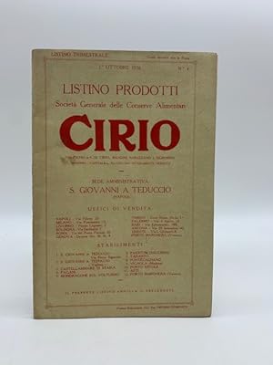 Listino trimestrale prodotti Societa' generale delle Conserve alimentari Cirio, 1o ottobre 1936