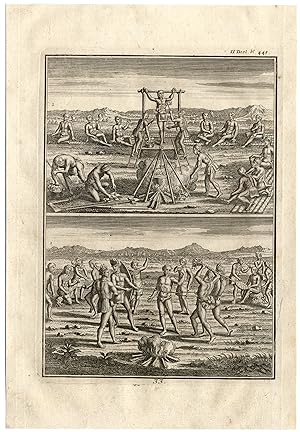 Antique Print-NATIVE AMERICAN-DEATH PENALTY-CLUBBING-Creite-Fiteau-1731